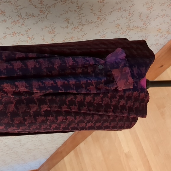 G.H Bass Houndstooth Convertible Sleeve Covered Button Hi/Low Tunic Blouse S - Picture 5 of 11